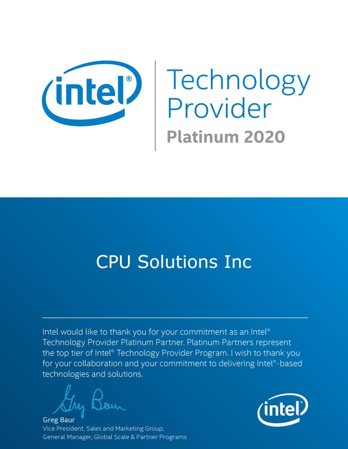 Proud Intel® Technology Provider Platinum Partner 2020