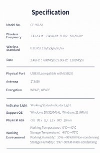 COMFAST CF-951AX Wifi 6 USB Adapter 802.11AX Wi-fi Dongle 1800Mbps Dual Band Wireless Adapter