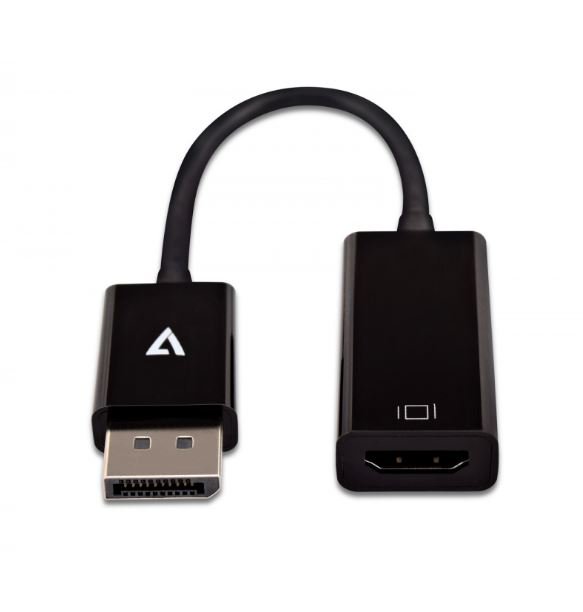 V7 Black Video Adapter DisplayPort Male to HDMI Female Slim 3.94