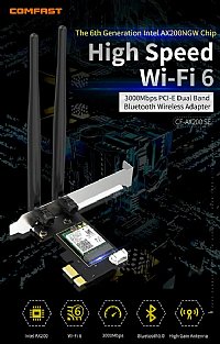Comfast 2974Mbps Dual band Wifi 6 Intel AX200 PCI-E 1X Network Card W/ Bluetooth 5.2
