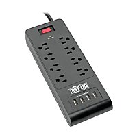 Tripp Lite Surge Protector Power Strip 8-Outlets 4 USB Ports 6ft Cord Black