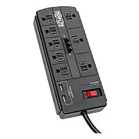 Tripp Lite Surge Protector 8-Outlet 2 USB Charging Ports Tel/Modem 8ft Cord - 8 x NEMA 5-15R, 2 x USB - 1875 VA - 1200 J - 120 V AC Input - Fax/Modem/Phone