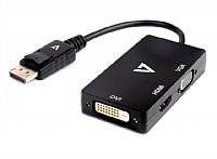 V7 Black Video Adapter DisplayPort Male to VGA Female + DVI-D Female + HDMI Female