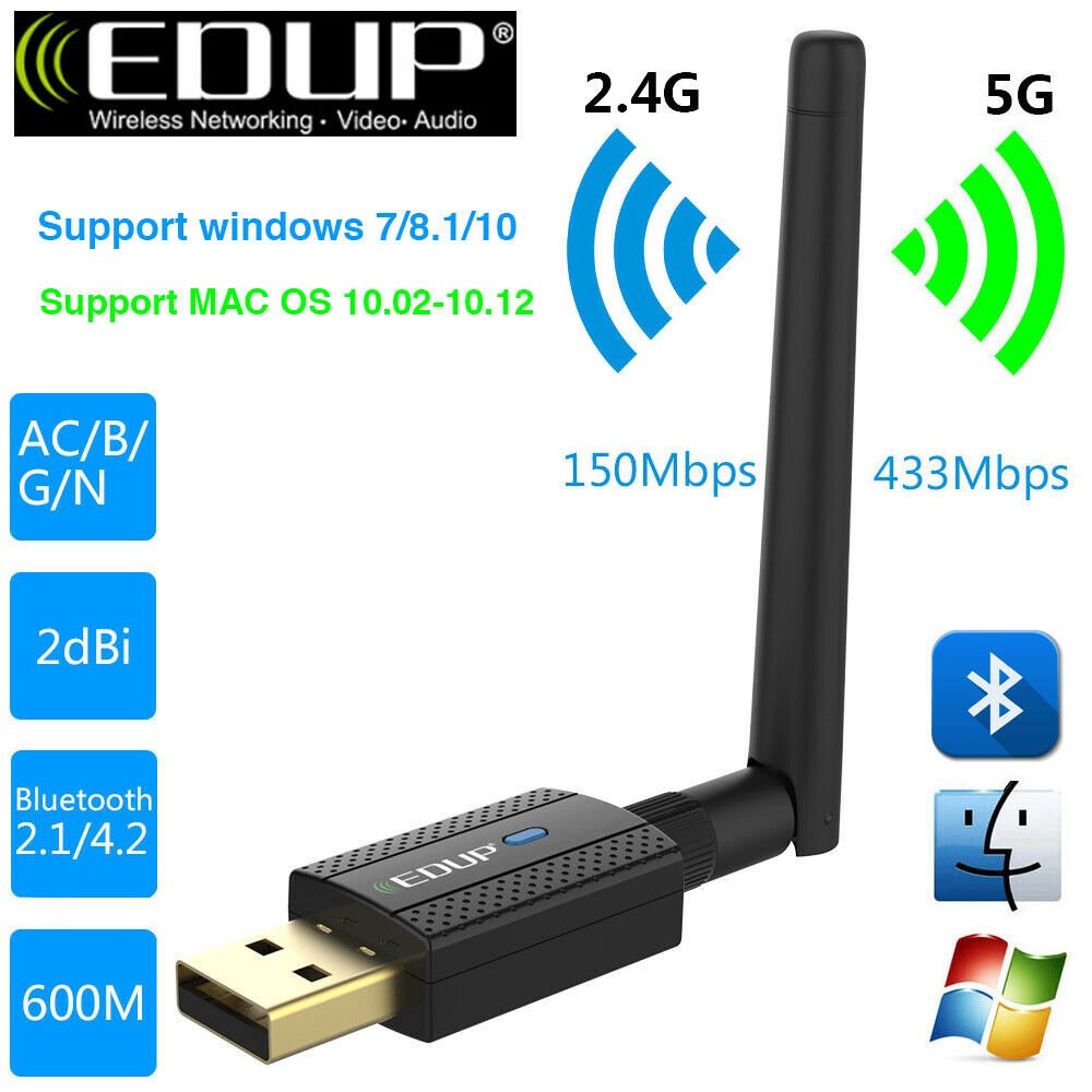 600Mbps WiFi Bluetooth 4.2 Adapter Dual Band Wireless Network for Mac PC Desktop